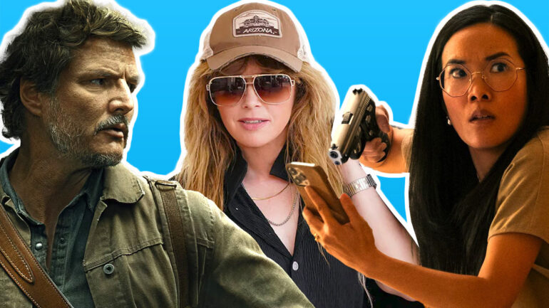 Pedro Pascal in 'The Last of Us' (L); Natasha Lyonne in 'Poker Face' (C); Ali Wong in 'Beef' (R)
